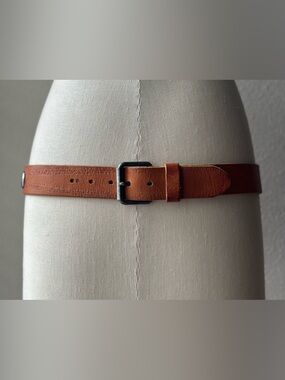 Massimo Dutti Brown Leather Belt with Silver Buckle